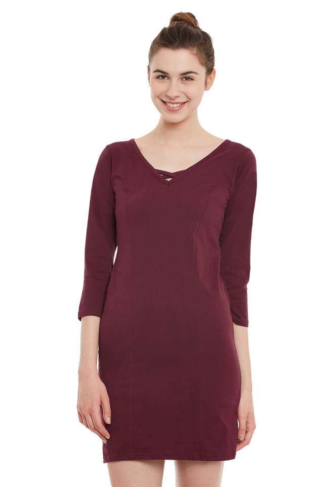 miss chase Solid V-Neck Cotton Women Dress-picture-17
