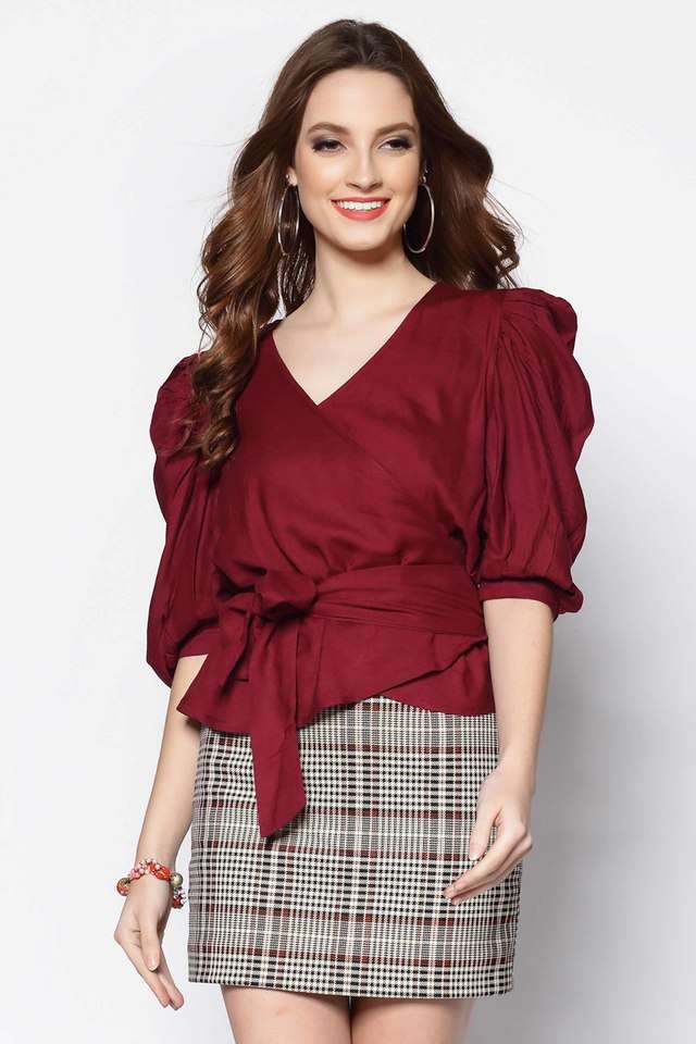 Solid-V-Neck-Rayon-Blend-Women-s-Top