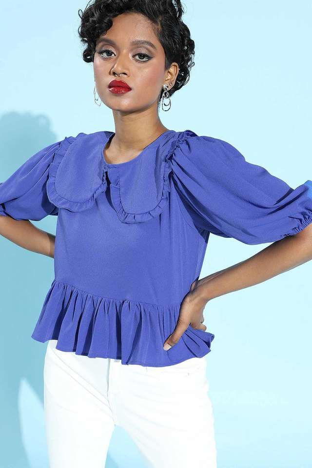sera Solid Polyester Collared Women Top-picture-23