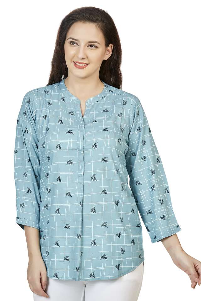 Printed-Rayon-Collared-Women-Fusion-Wear-Kurti