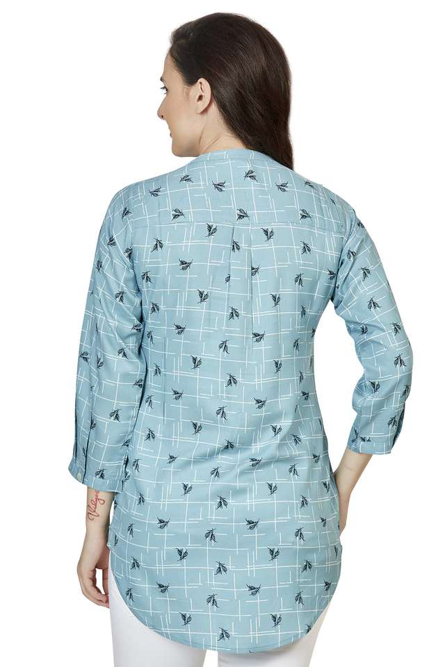 Printed-Rayon-Collared-Women-Fusion-Wear-Kurti
