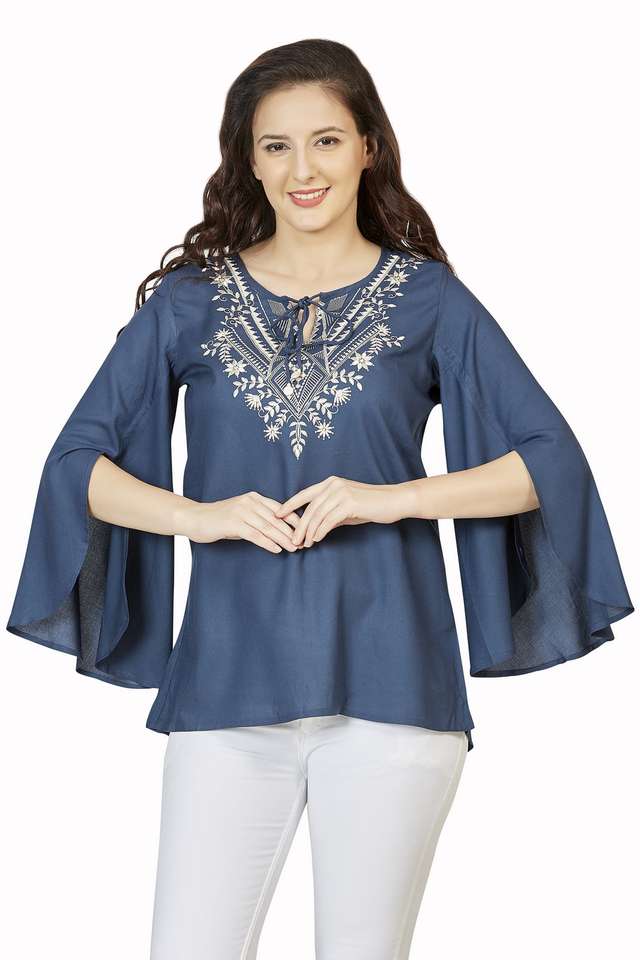 Solid-Rayon-Mandarin-Womens-Mid-Thigh-Length-Kurti