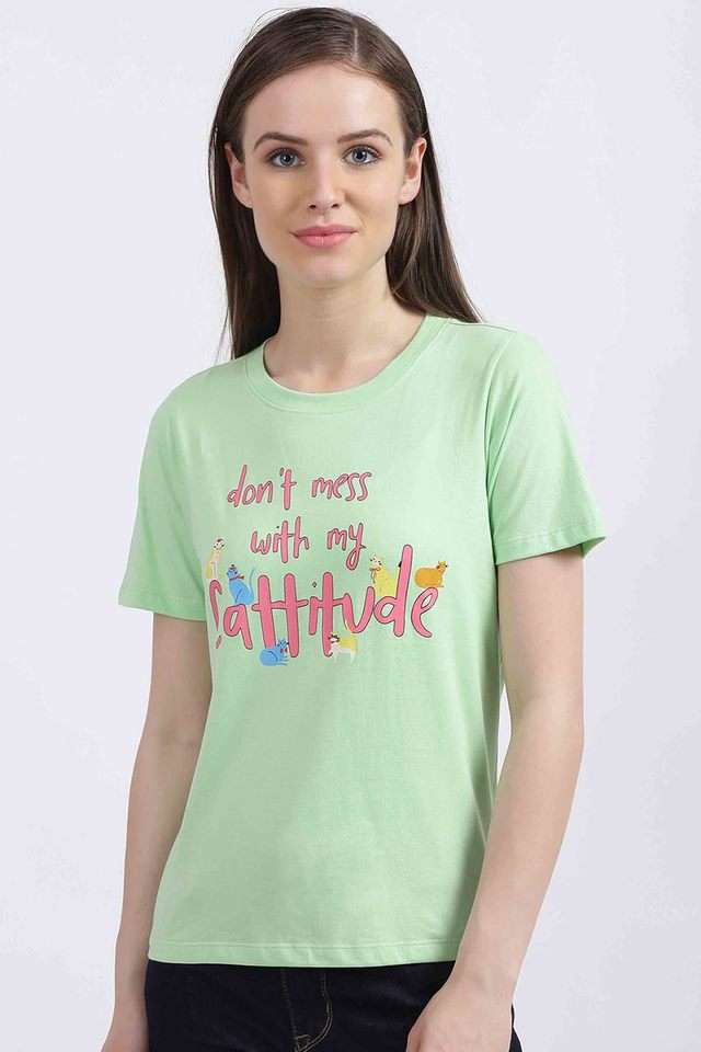 Printed Cotton Round Neck Women T-Shirt