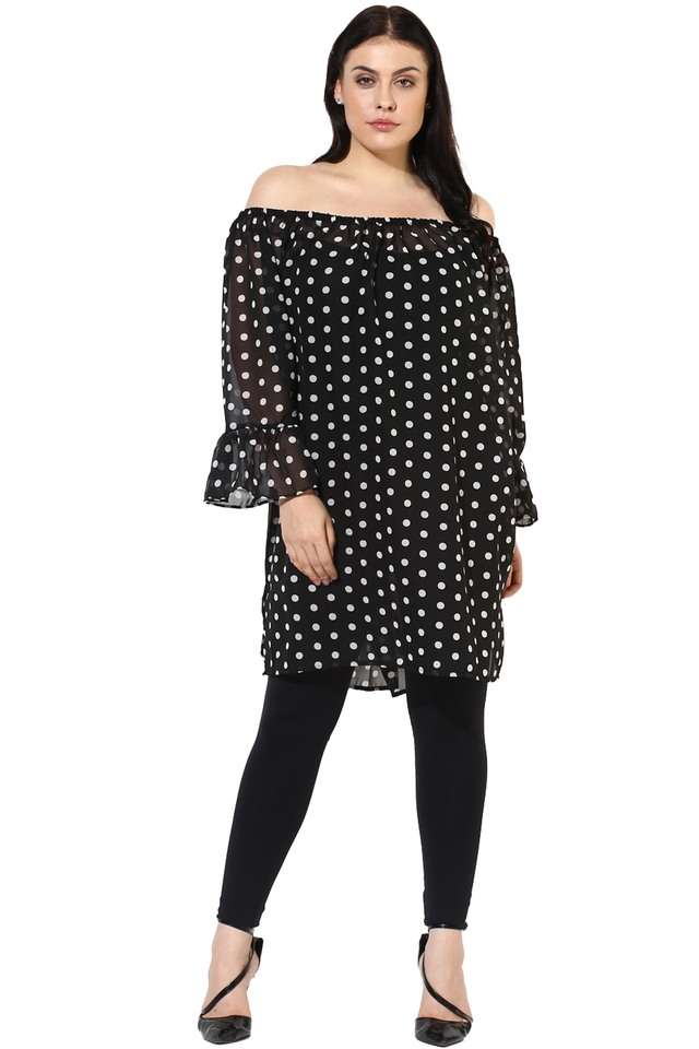 qurvii Polka Dots Georgette Off Shoulder Women Tunic-picture-25