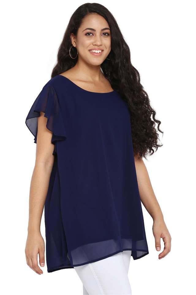 qurvii Solid Georgette Round Neck Women Top-picture-11