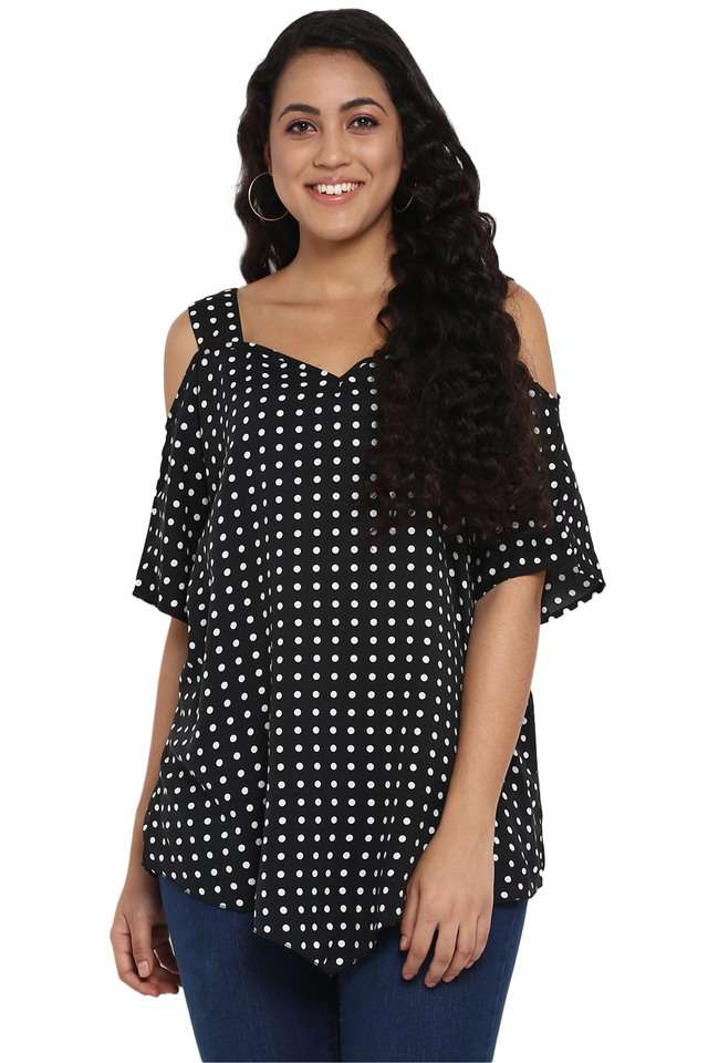 qurvii Polka Dots Crepe Sweetheart Neck Women Top-picture-37