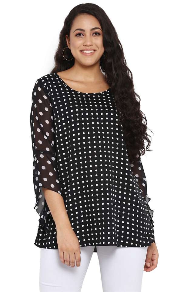 qurvii Polka Dots Crepe Round Neck Women Top-picture-20