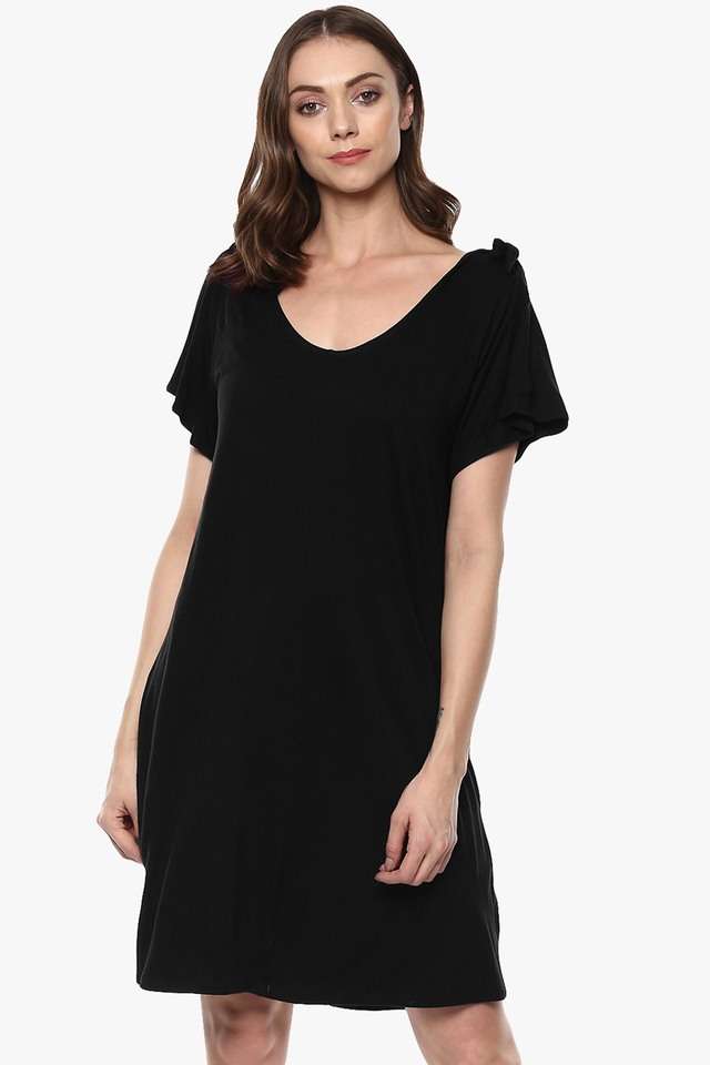 qurvii Solid U-Neck Viscose Women Dress-picture-36