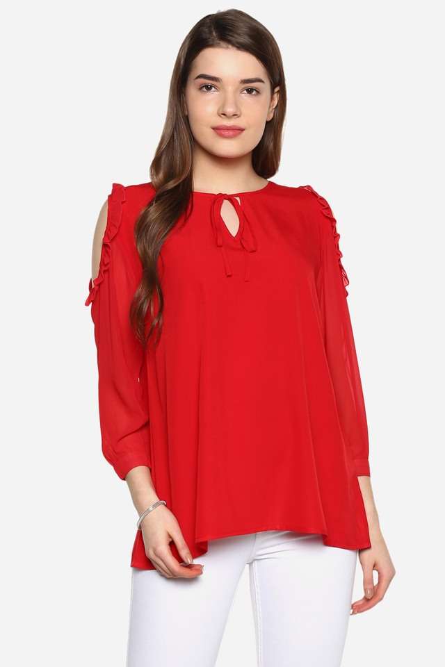 qurvii Solid Crepe V-Neck Women Top-picture-10