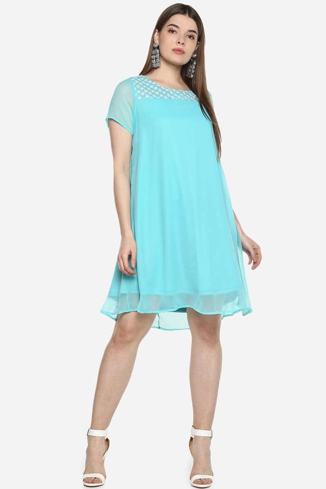 qurvii Solid Round Neck Georgette Women Dress-picture-31