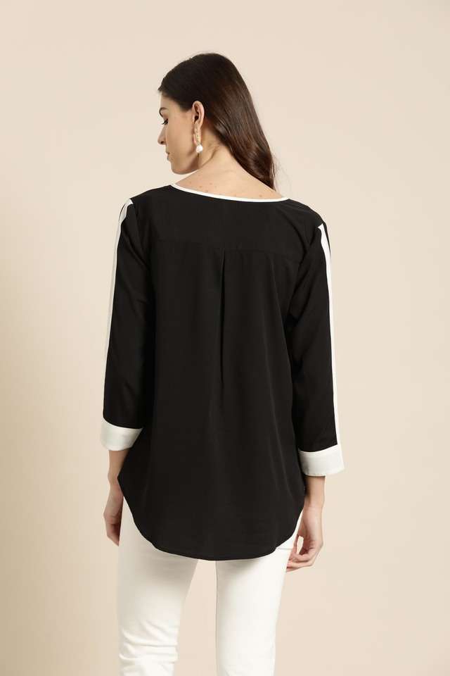 Color-Block-Crepe-V-Neck-Womens-Top
