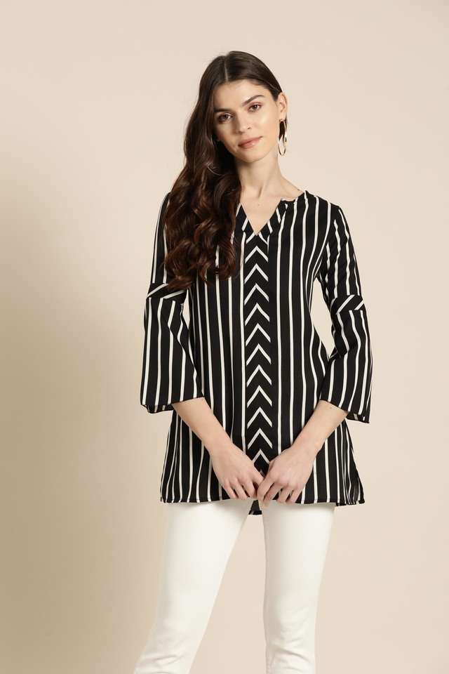 qurvii Stripes Crepe V-Neck Women Top-picture-26