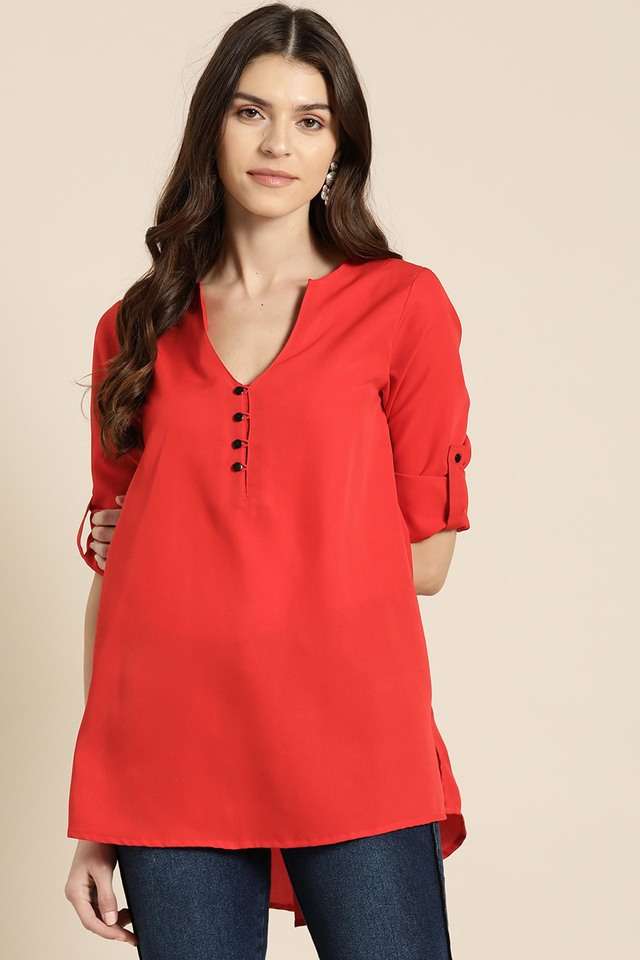 qurvii Solid Crepe V-Neck Women Top-picture-29