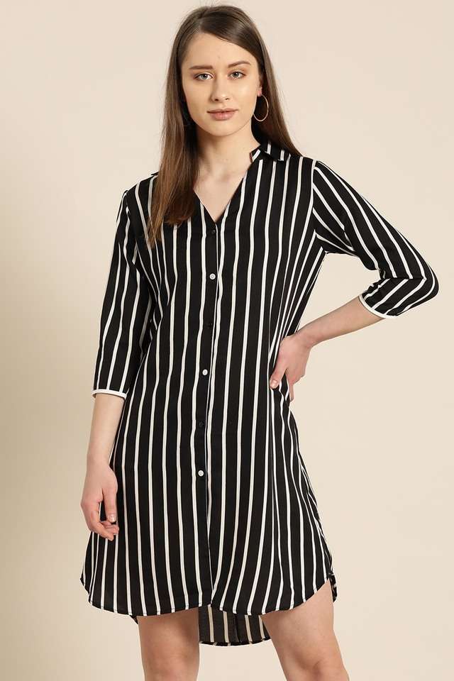 qurvii Stripes Collared Crepe Women Dress-picture-32