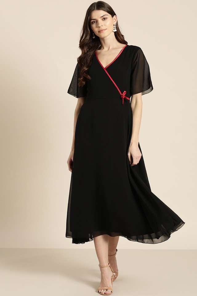 qurvii Solid V-Neck Georgette Women Dress-picture-20