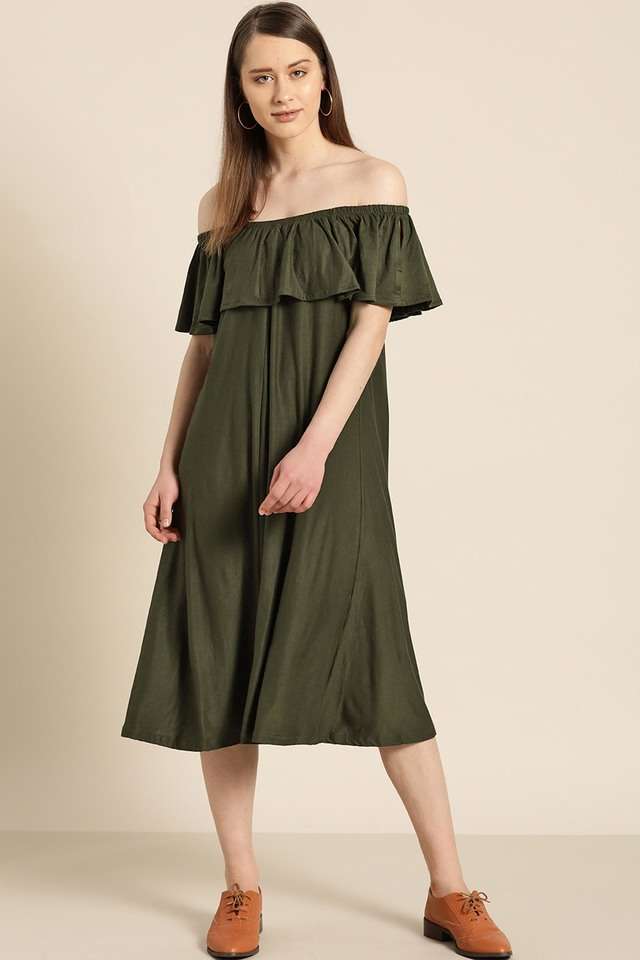 qurvii Solid Off Shoulder Viscose Women Dress-picture-38