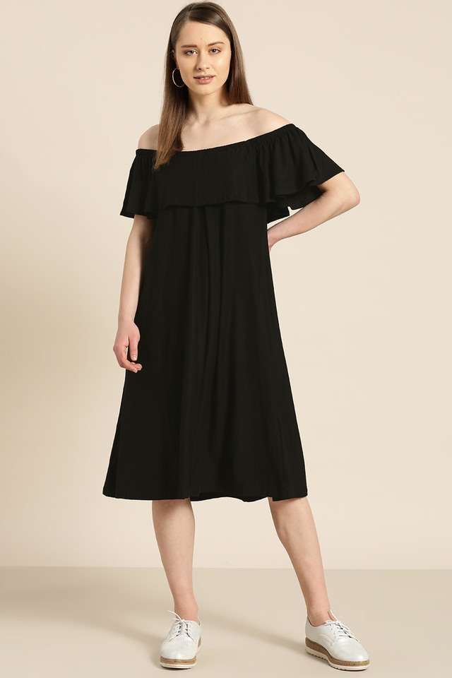qurvii Solid Off Shoulder Viscose Women Dress-picture-17