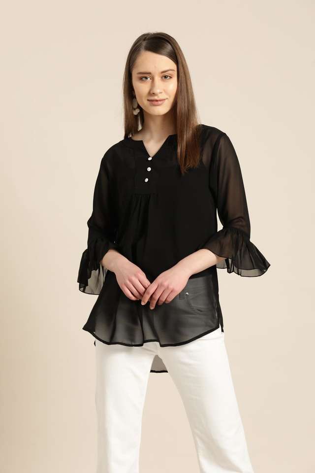 qurvii Solid Georgette V-Neck Women Top-picture-14