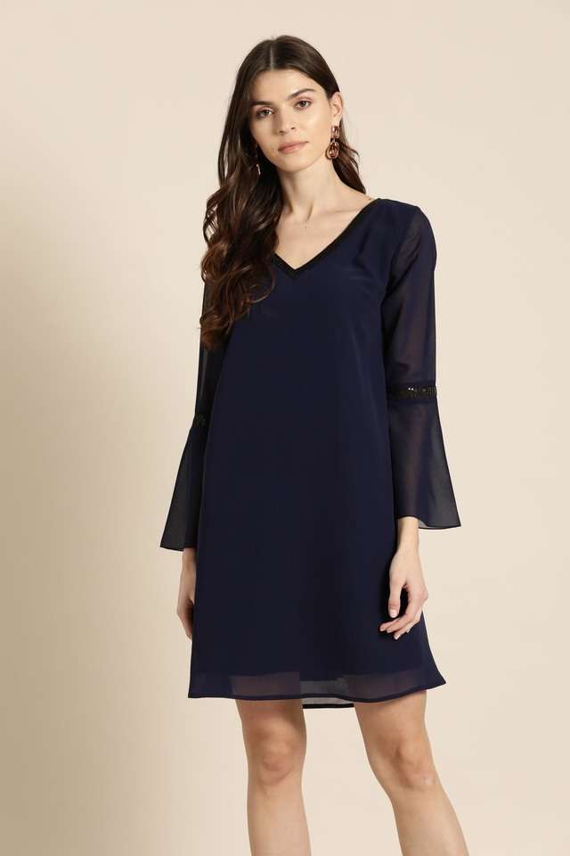 qurvii Solid V-Neck Georgette Women Dress-picture-37