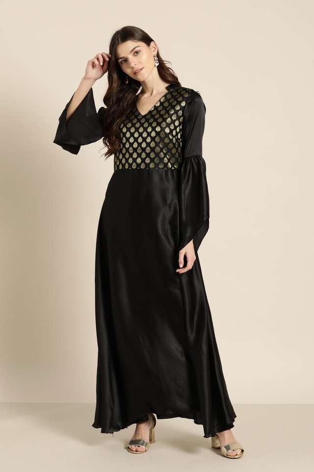qurvii Solid V-Neck Satin Women Dress-picture-30