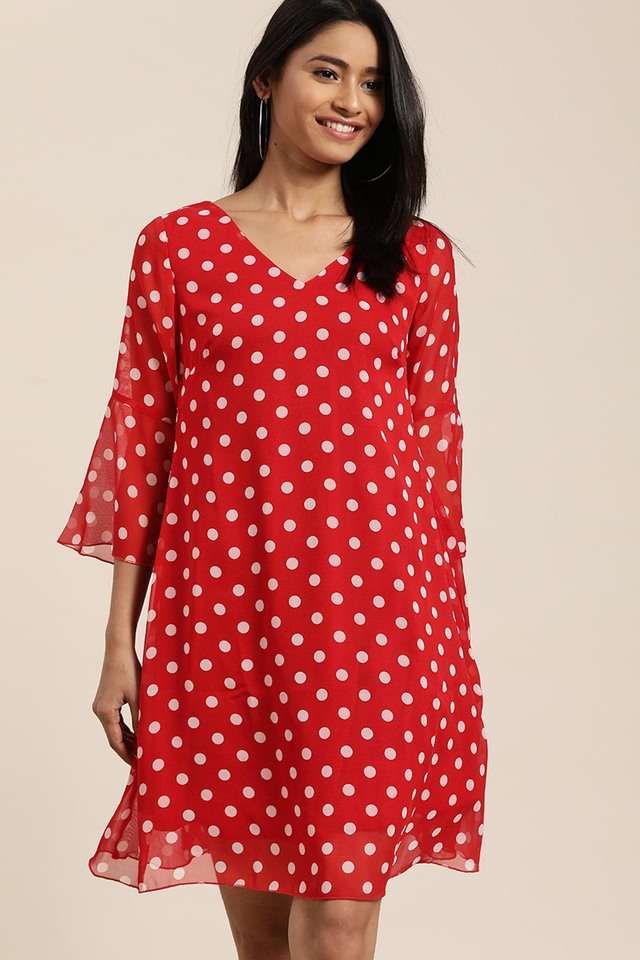 qurvii Polka Dots V-Neck Georgette Women Dress-picture-35