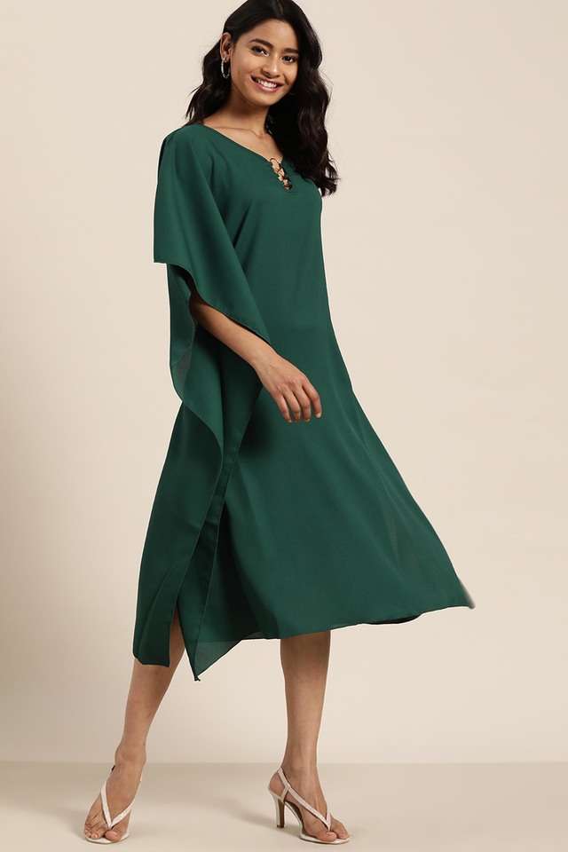 qurvii Solid V-Neck Crepe Women Dress-picture-16