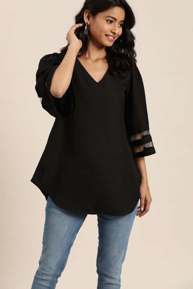 qurvii Solid Crepe V-Neck Women Top-picture-27
