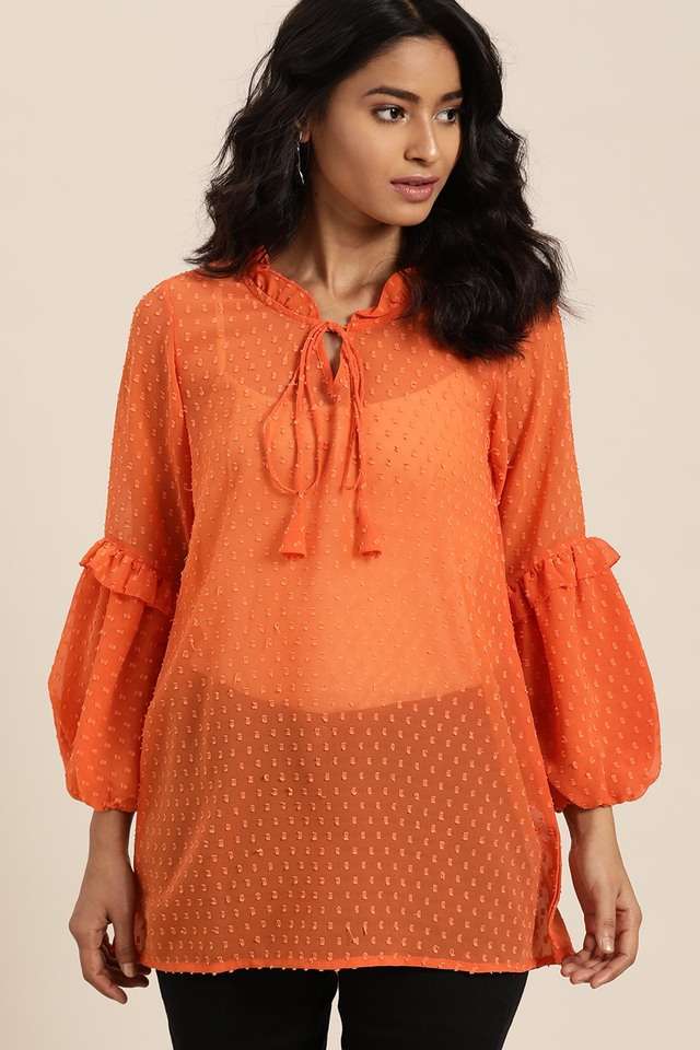 qurvii Solid Georgette Tie Up Neck Women Top-picture-33
