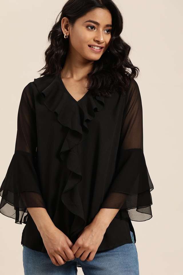 qurvii Solid Crepe V-Neck Women Top-picture-34