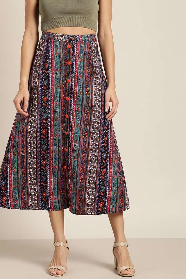 qurvii Regular Fit Calf Length Crepe Women Casual Wear Skirts-picture-31