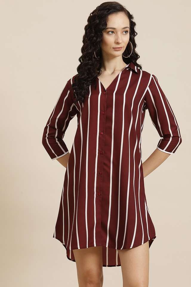 qurvii Stripes Collared Crepe Women Dress-picture-21