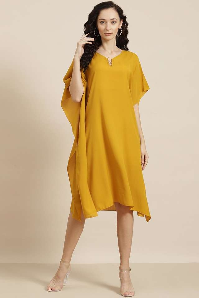 qurvii Solid V-Neck Crepe Women Dress-picture-15