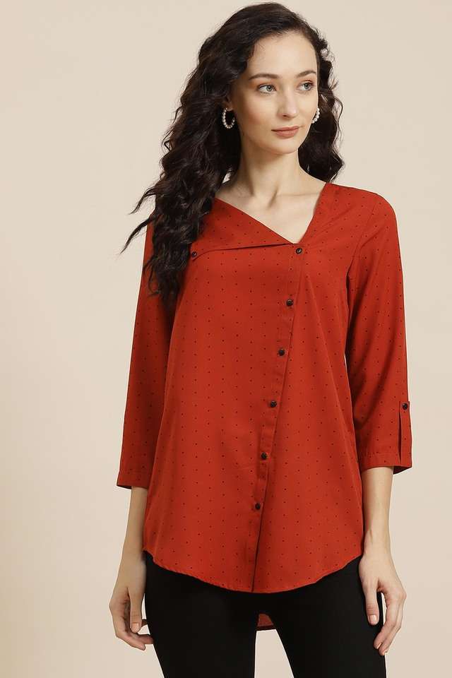 qurvii Polka Dots Crepe V-Neck Women Top-picture-28