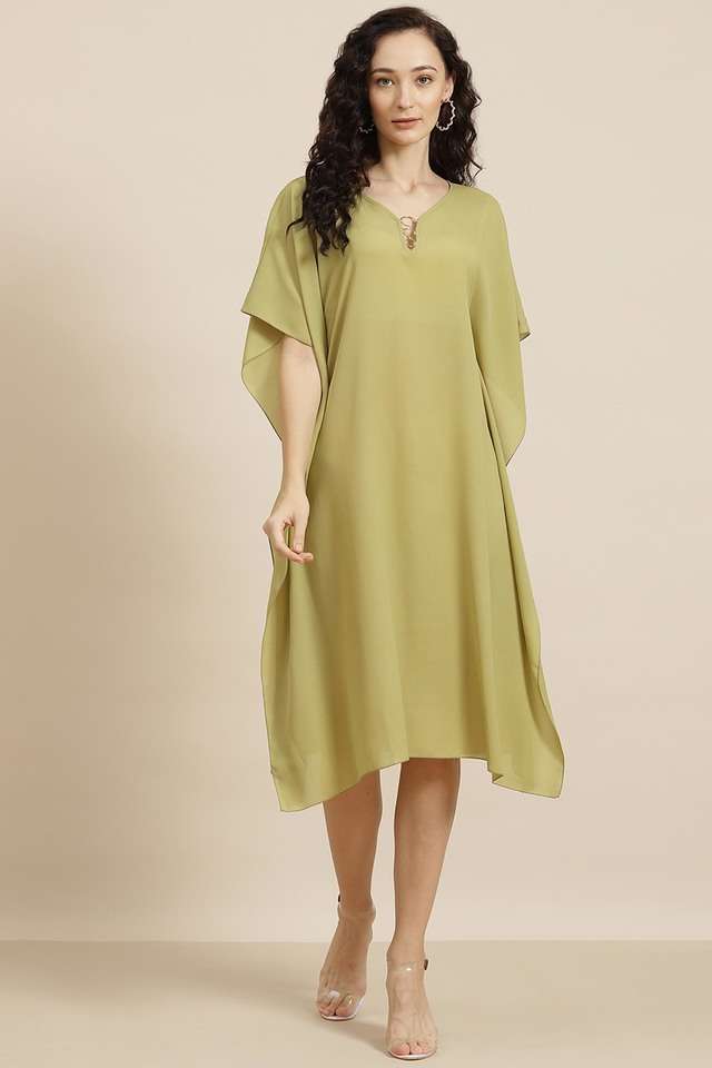qurvii Solid V-Neck Crepe Women Dress-picture-21
