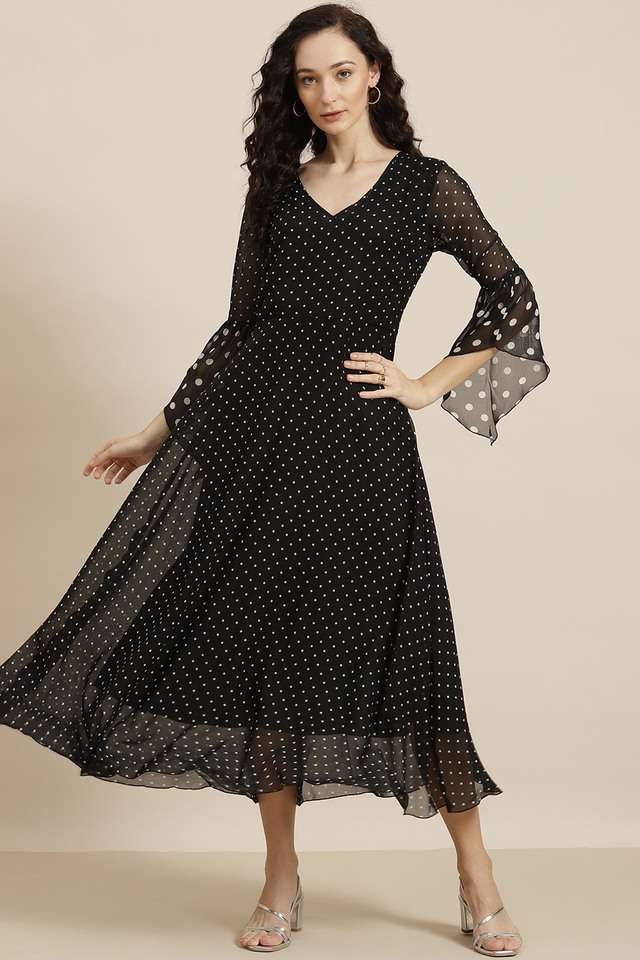 qurvii Polka Dots V-Neck Georgette Women Dress-picture-36