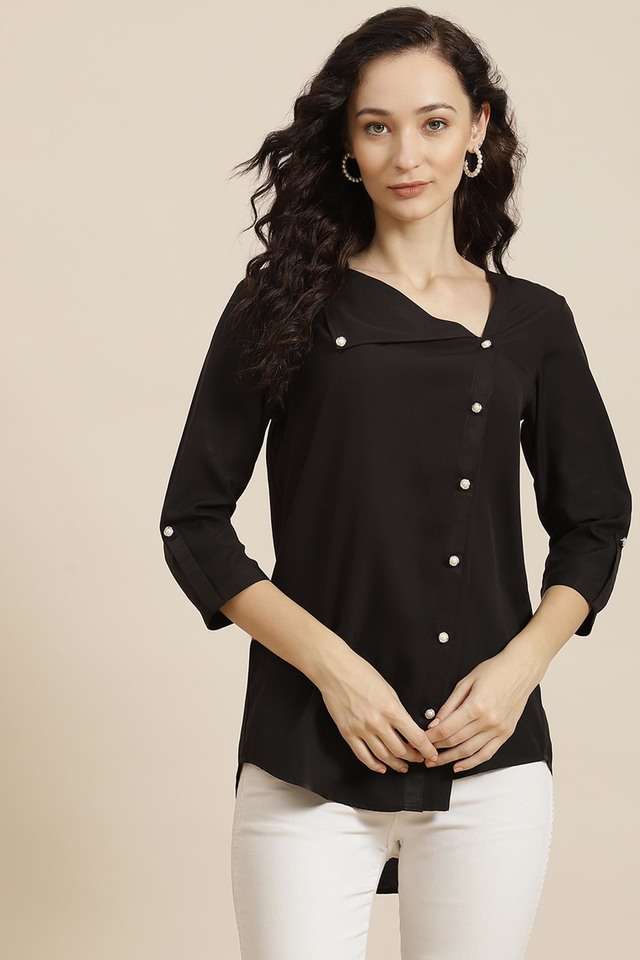 qurvii Solid Crepe V-Neck Women Top-picture-33
