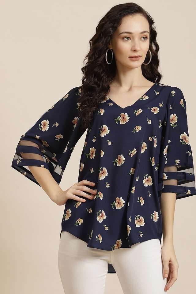 qurvii Floral Crepe V-Neck Women Top-picture-21