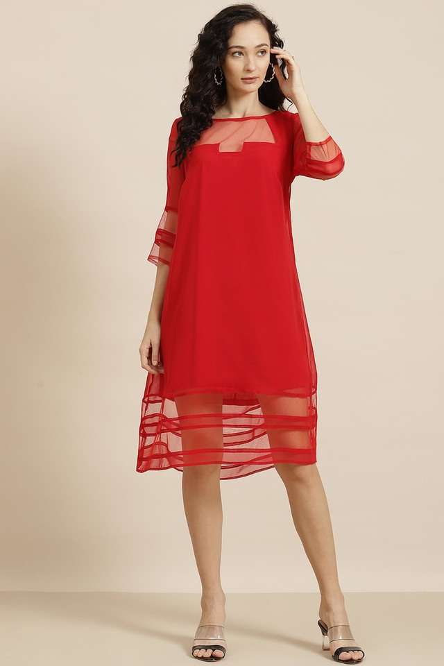 qurvii Solid Boat Neck Georgette Women Dress-picture-13