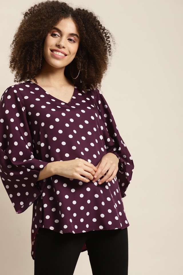 qurvii Polka Dots Crepe V-Neck Women Top-picture-29