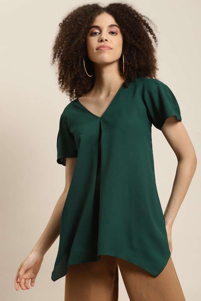 qurvii Solid Crepe V-Neck Women Top-picture-24