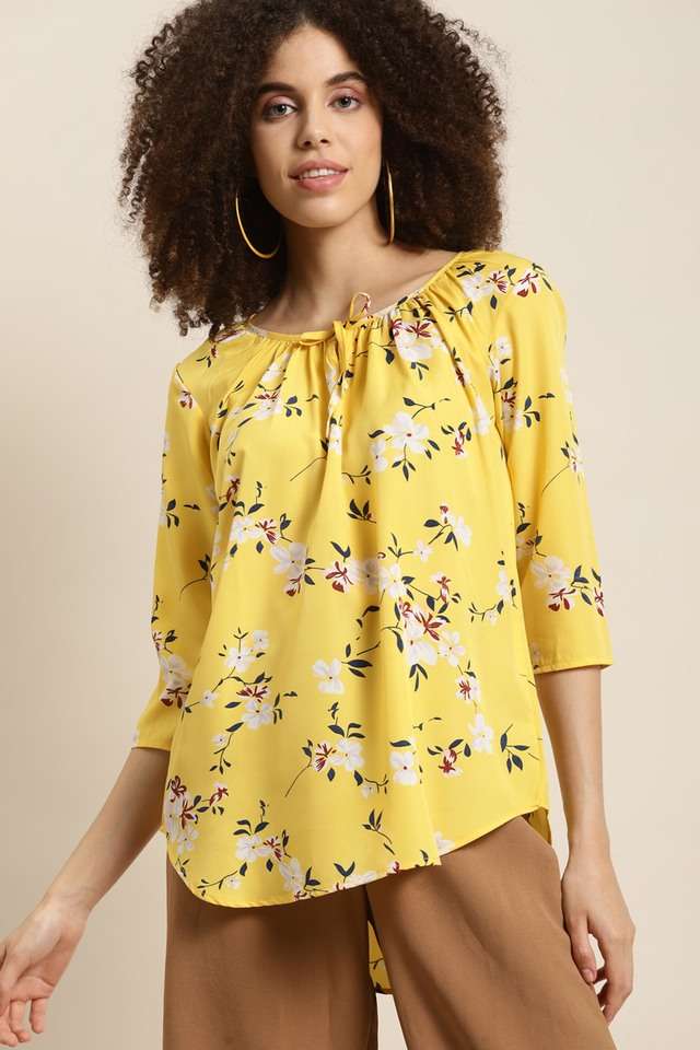 qurvii Floral Crepe Tie Up Neck Women Top-picture-13