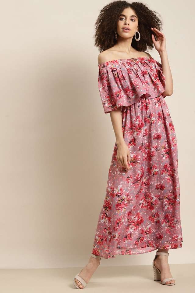qurvii Floral Off Shoulder Crepe Women Dress-picture-17