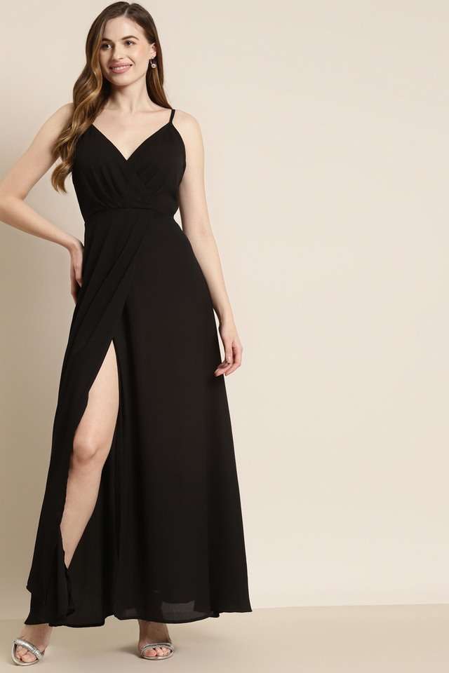qurvii Solid V-Neck Crepe Women Dress-picture-25