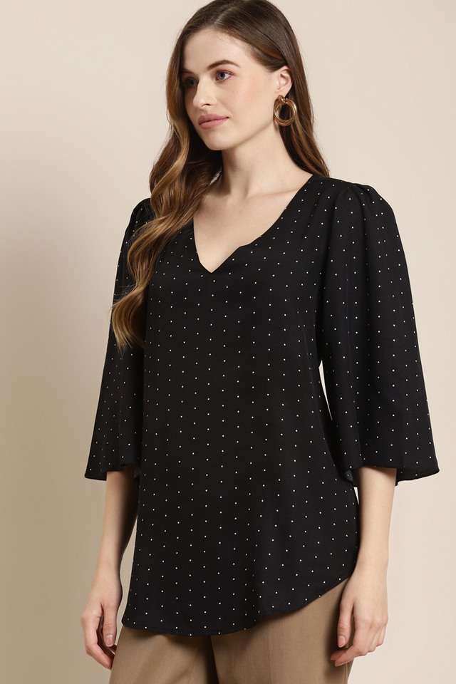 qurvii Polka Dots Crepe V-Neck Women Top-picture-32