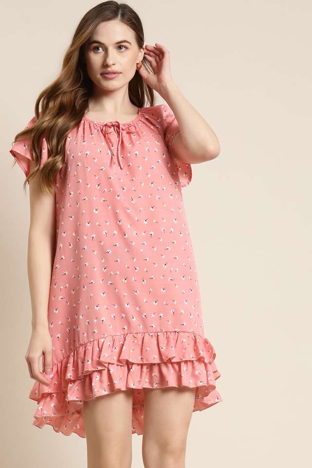 Floral Tie Up Neck Crepe Women Dress-image-47