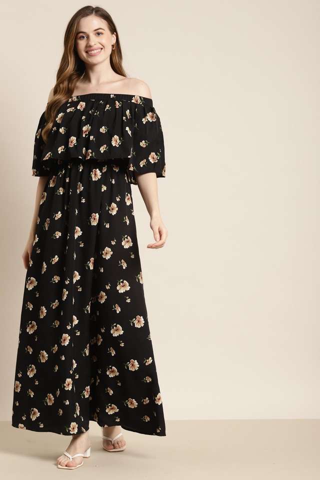 Floral Off Shoulder Crepe Women Dress-image-23