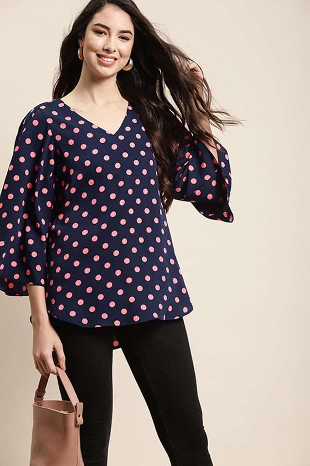 qurvii Polka Dots Crepe V-Neck Women Top-picture-15