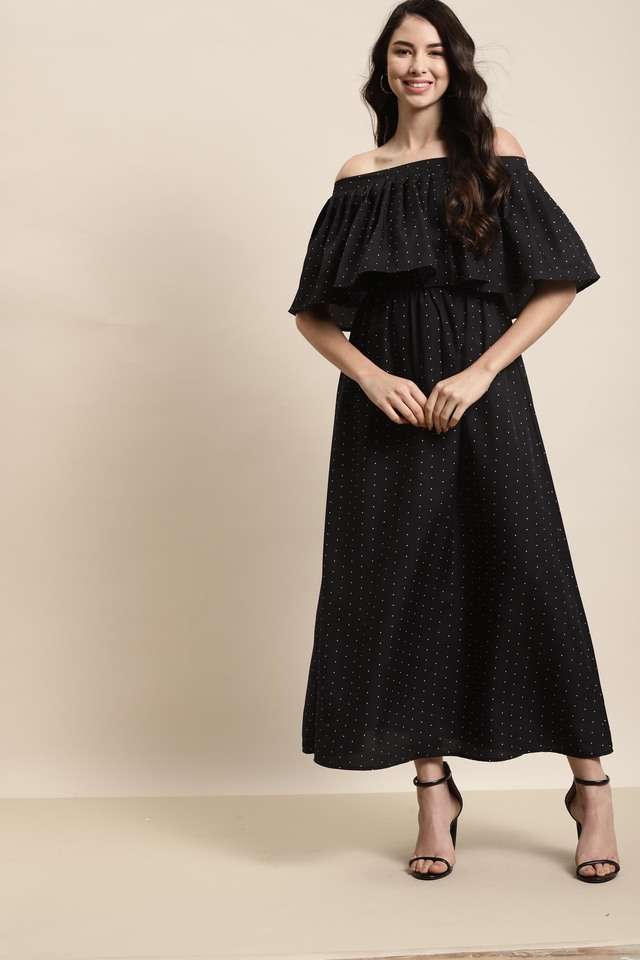 qurvii Polka Dots Off Shoulder Crepe Women Dress-picture-22