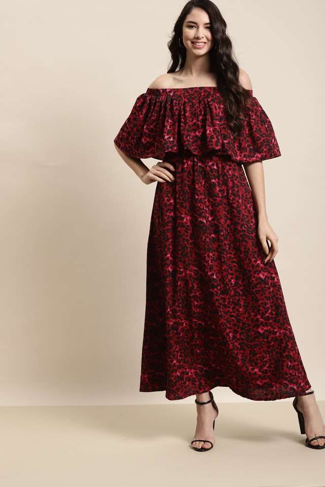qurvii Animal Print Off Shoulder Crepe Women Dress-picture-36