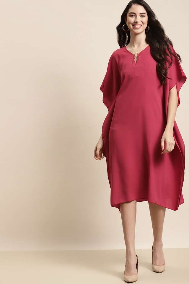 qurvii Solid V-Neck Crepe Women Dress-picture-17
